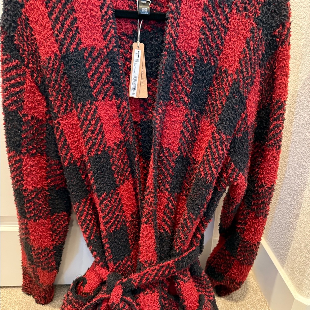 SKIMS Red and Black Cardigan Sweater
